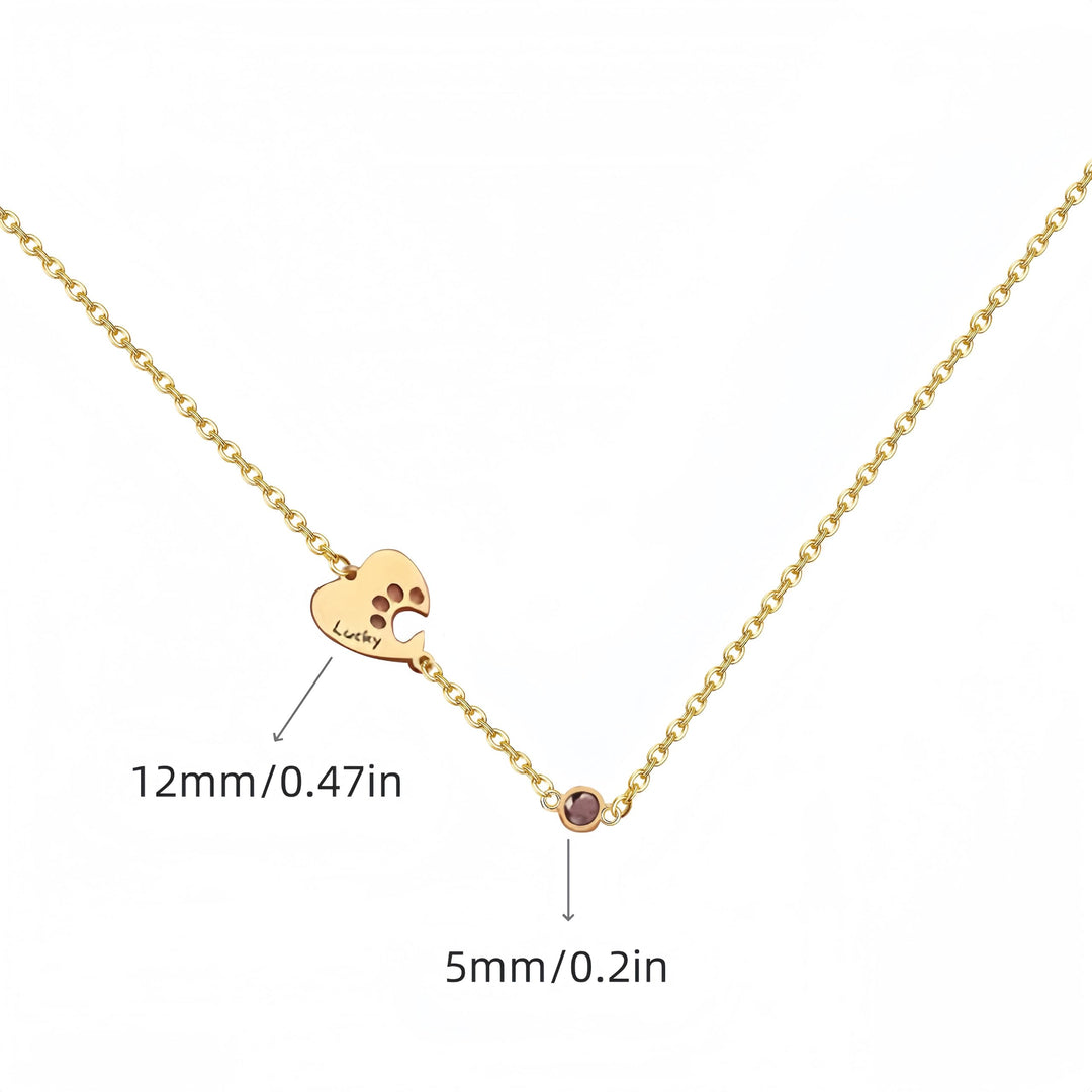 Collier personnalisé Olivenorma avec pierre de naissance en forme de patte de chien et cœur creux
