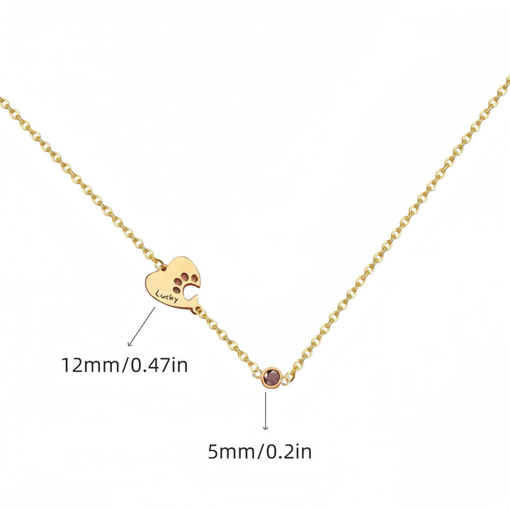 Collier personnalisé Olivenorma avec pierre de naissance en forme de patte de chien et cœur creux