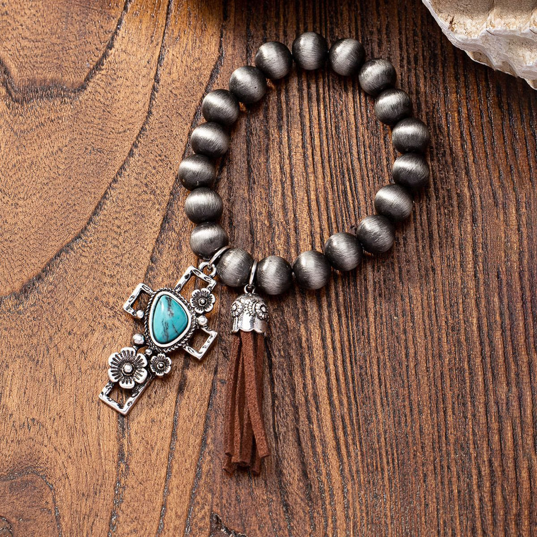 Bracelet Olivenorma rétro western en métal turquoise et perles de cristal