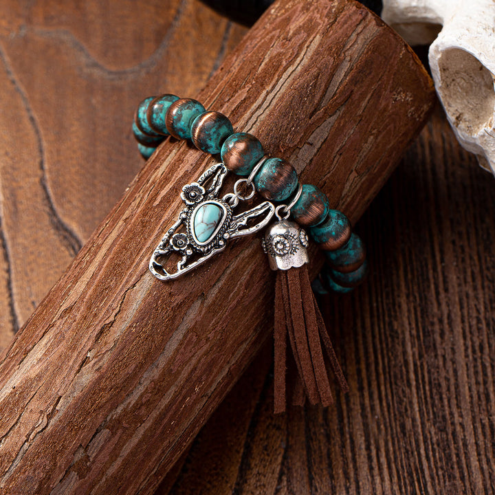 Bracelet Olivenorma rétro western en métal turquoise et perles de cristal