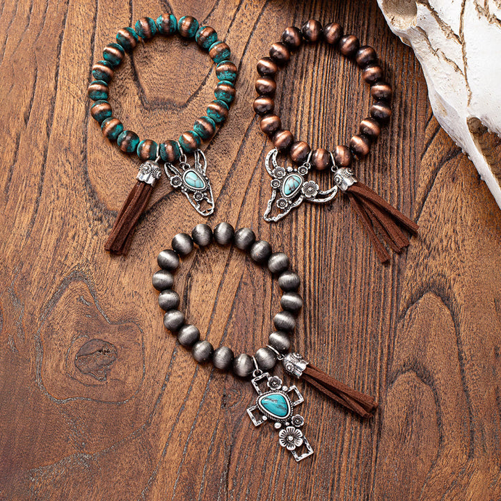 Bracelet Olivenorma rétro western en métal turquoise et perles de cristal