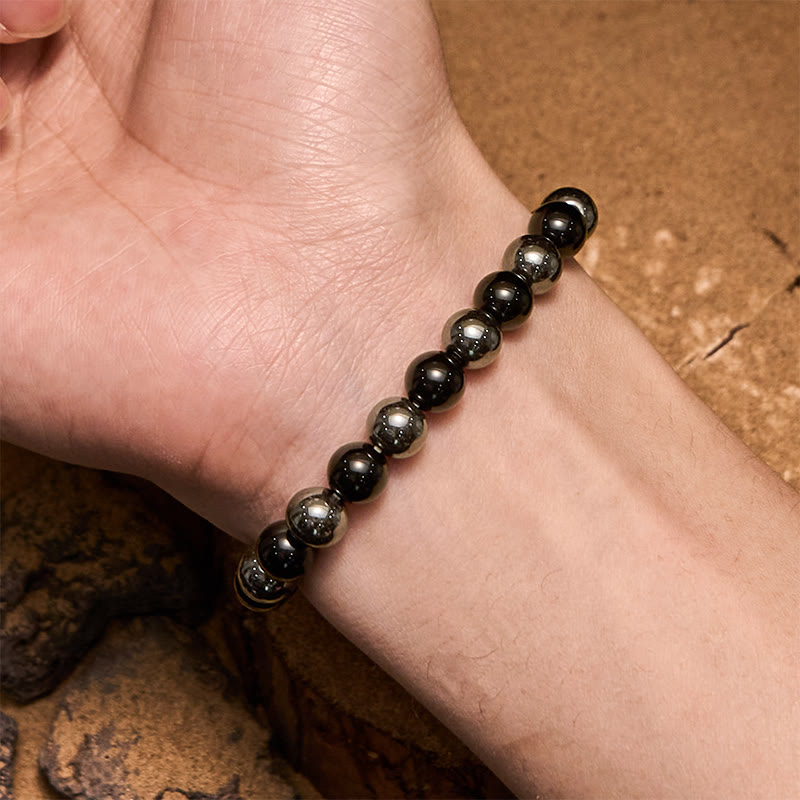 Bracelet homme Olivenorma en perles d'obsidienne hématite 8 mm