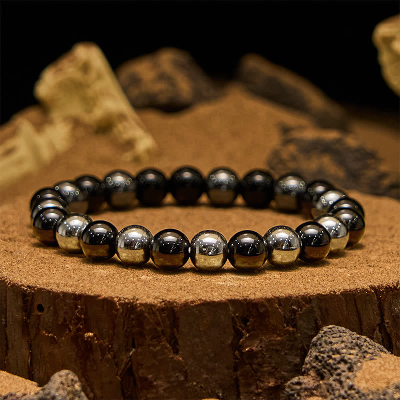 Bracelet homme Olivenorma en perles d'obsidienne hématite 8 mm
