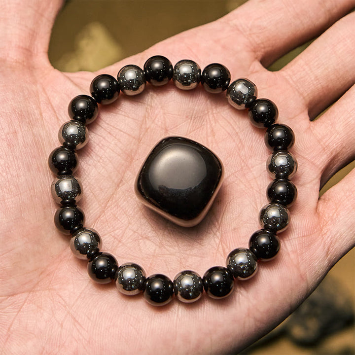 Bracelet homme Olivenorma en perles d'obsidienne hématite 8 mm