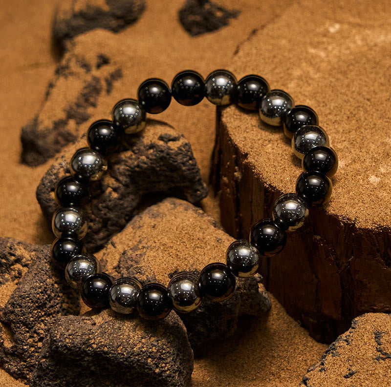 Bracelet homme Olivenorma en perles d'obsidienne hématite 8 mm