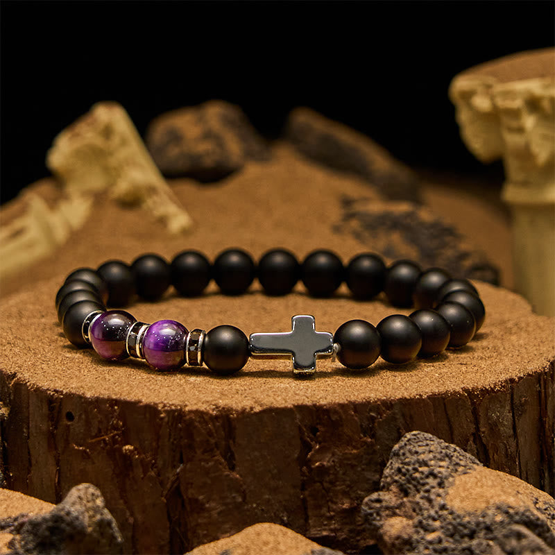 Bracelet Olivenorma pour homme en perles d'hématite, d'obsidienne et d'œil de tigre de 8 mm