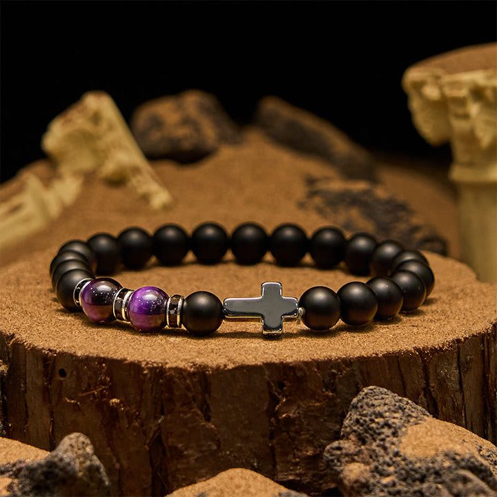 Bracelet Olivenorma pour homme en perles d'hématite, d'obsidienne et d'œil de tigre de 8 mm
