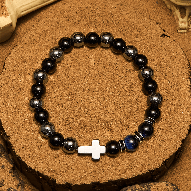 Bracelet Olivenorma pour homme en perles d'hématite, d'obsidienne et d'œil de tigre de 8 mm