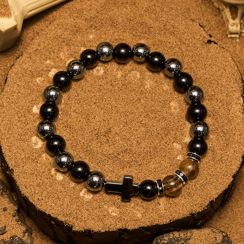 Bracelet Olivenorma pour homme en perles d'hématite, d'obsidienne et d'œil de tigre de 8 mm