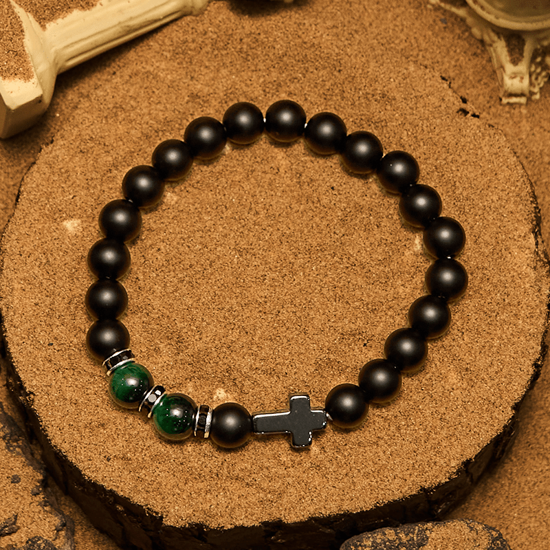 Bracelet Olivenorma pour homme en perles d'hématite, d'obsidienne et d'œil de tigre de 8 mm
