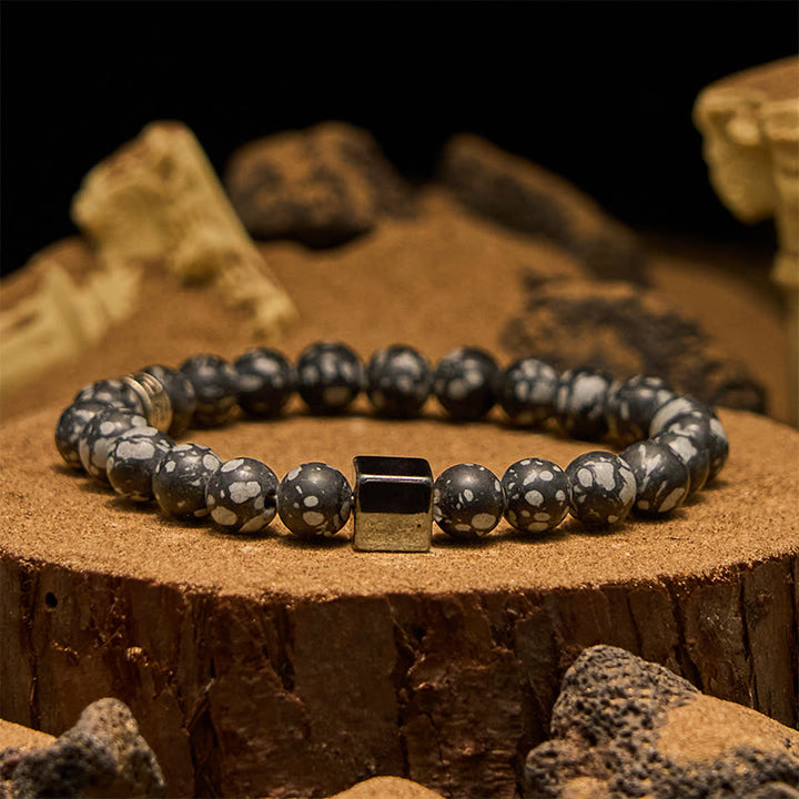 Bracelet en perles d'hématite carrées en obsidienne flocon de neige Olivenorma