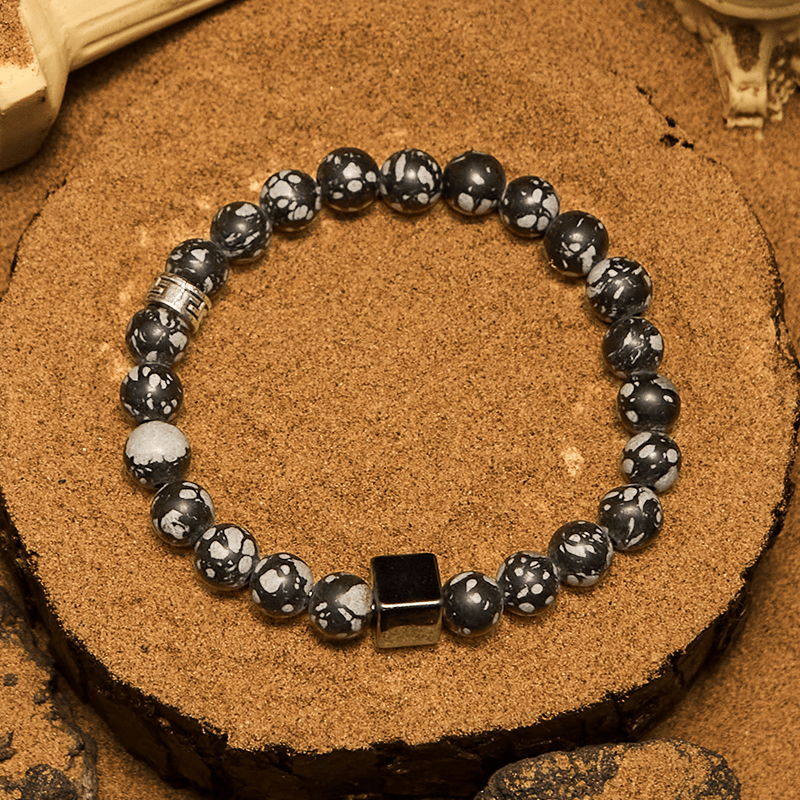 Bracelet en perles d'hématite carrées en obsidienne flocon de neige Olivenorma