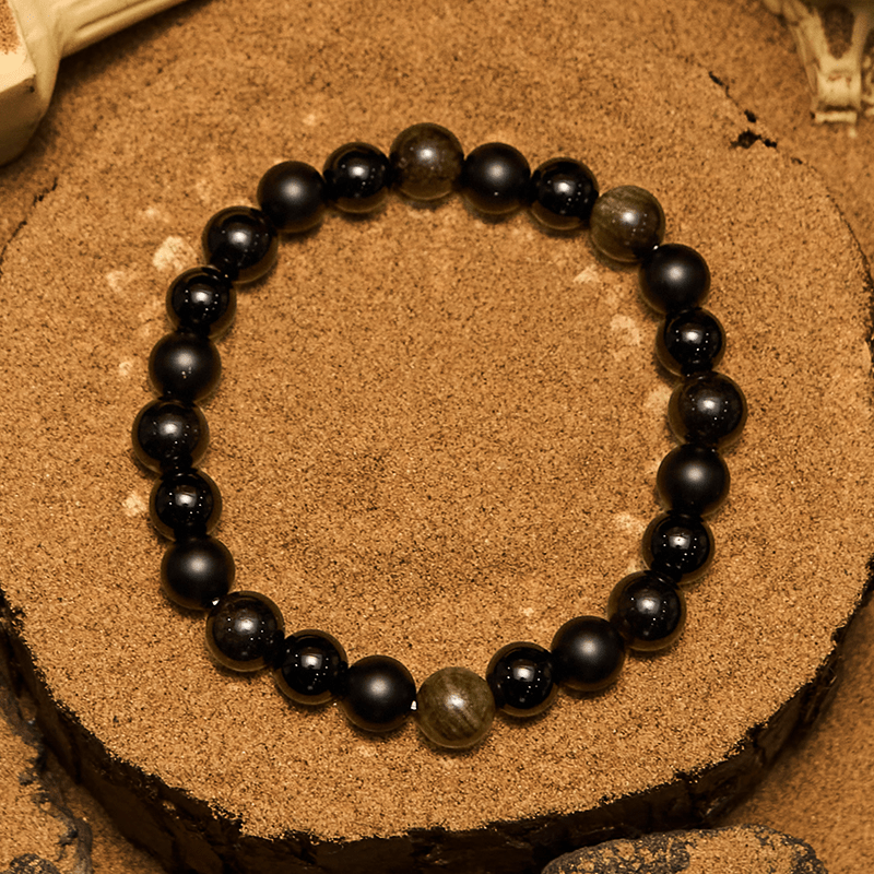 Bracelet homme Olivenorma en perles d'onyx noir et d'obsidienne dorée