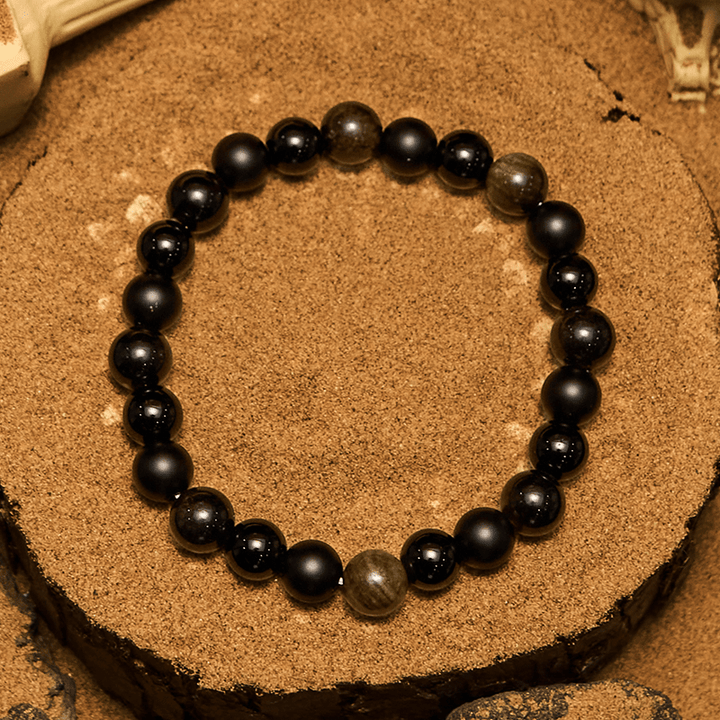 Bracelet homme Olivenorma en perles d'onyx noir et d'obsidienne dorée