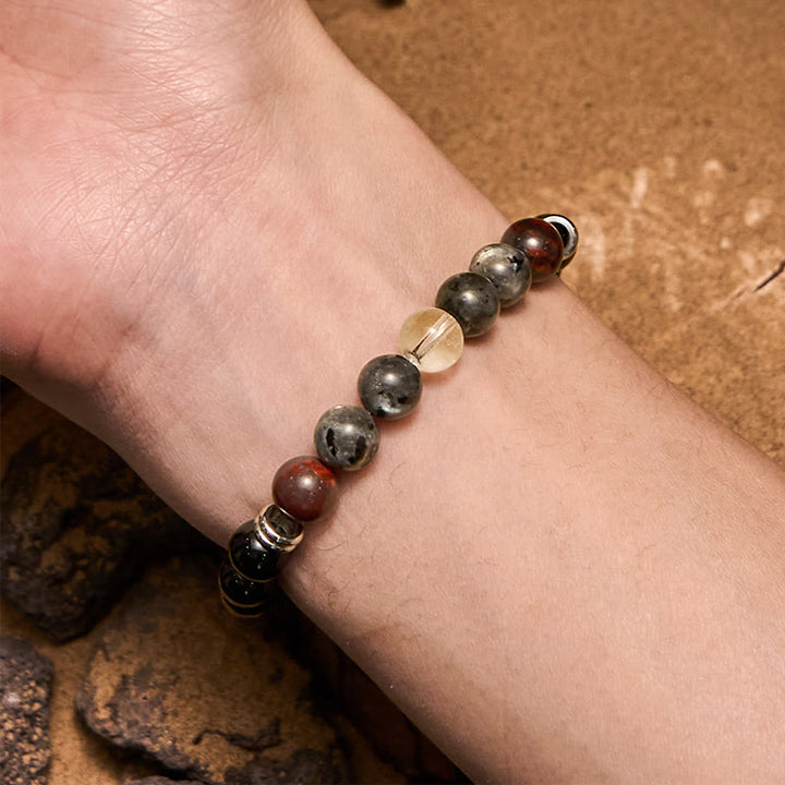 Bracelet Olivenorma pour homme en perles d'acajou, d'obsidienne et de labradorite