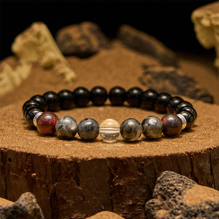Bracelet Olivenorma pour homme en perles d'acajou, d'obsidienne et de labradorite