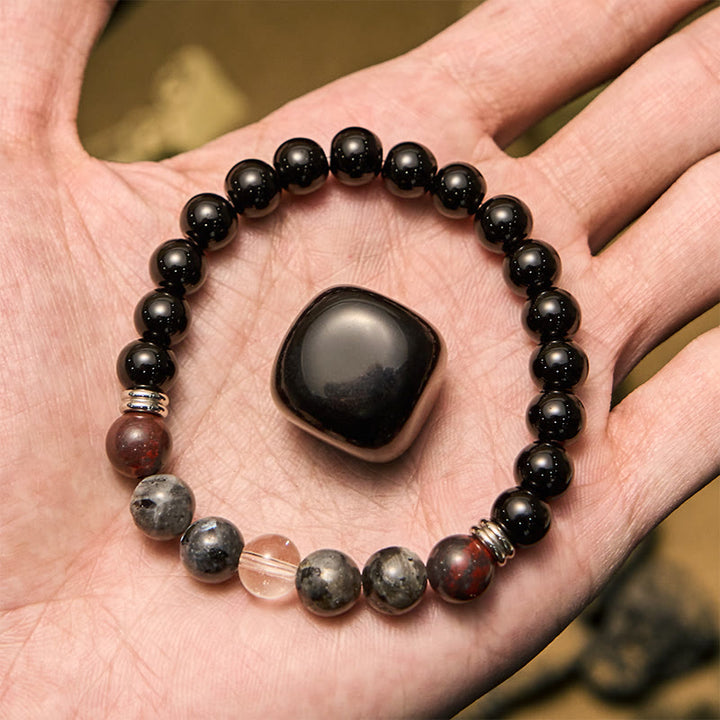 Bracelet Olivenorma pour homme en perles d'acajou, d'obsidienne et de labradorite