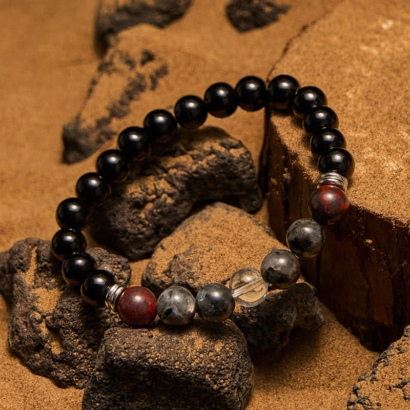 Bracelet Olivenorma pour homme en perles d'acajou, d'obsidienne et de labradorite