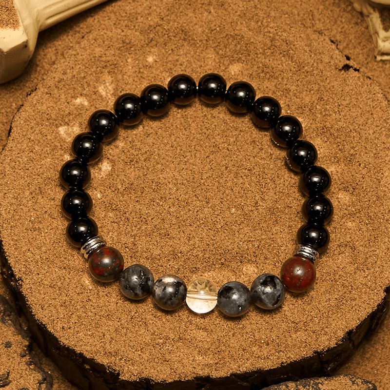 Bracelet Olivenorma pour homme en perles d'acajou, d'obsidienne et de labradorite