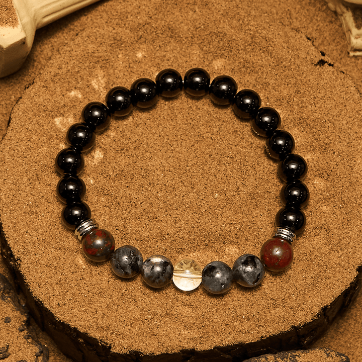 Bracelet Olivenorma pour homme en perles d'acajou, d'obsidienne et de labradorite