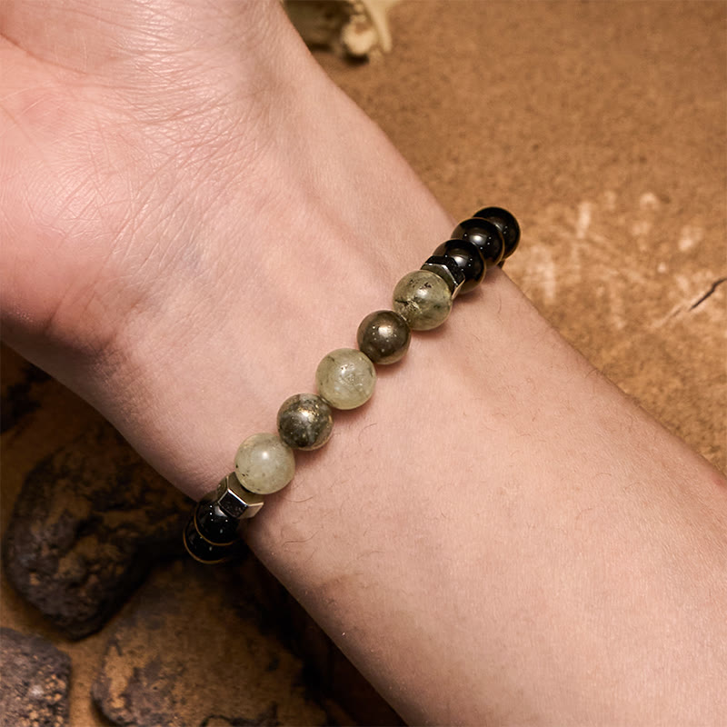 Bracelet de perles en obsidienne labradorite et quartz fumé Olivenorma