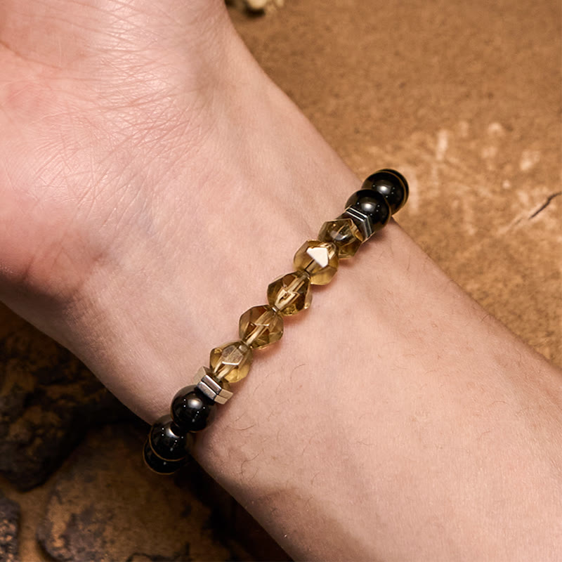 Bracelet de perles en obsidienne labradorite et quartz fumé Olivenorma