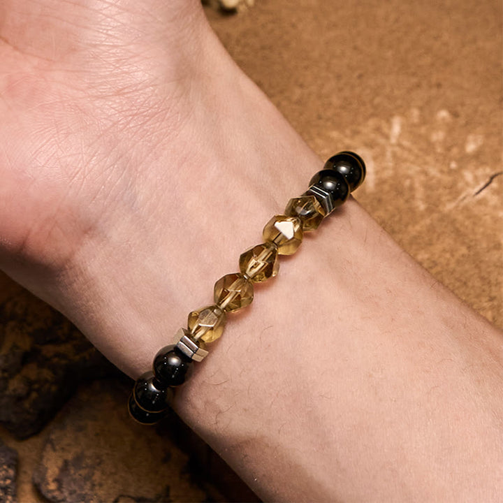 Bracelet de perles en obsidienne labradorite et quartz fumé Olivenorma