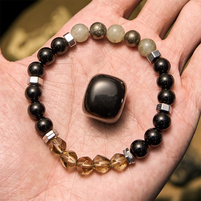 Bracelet de perles en obsidienne labradorite et quartz fumé Olivenorma