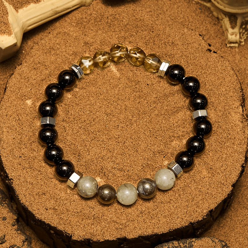 Bracelet de perles en obsidienne labradorite et quartz fumé Olivenorma