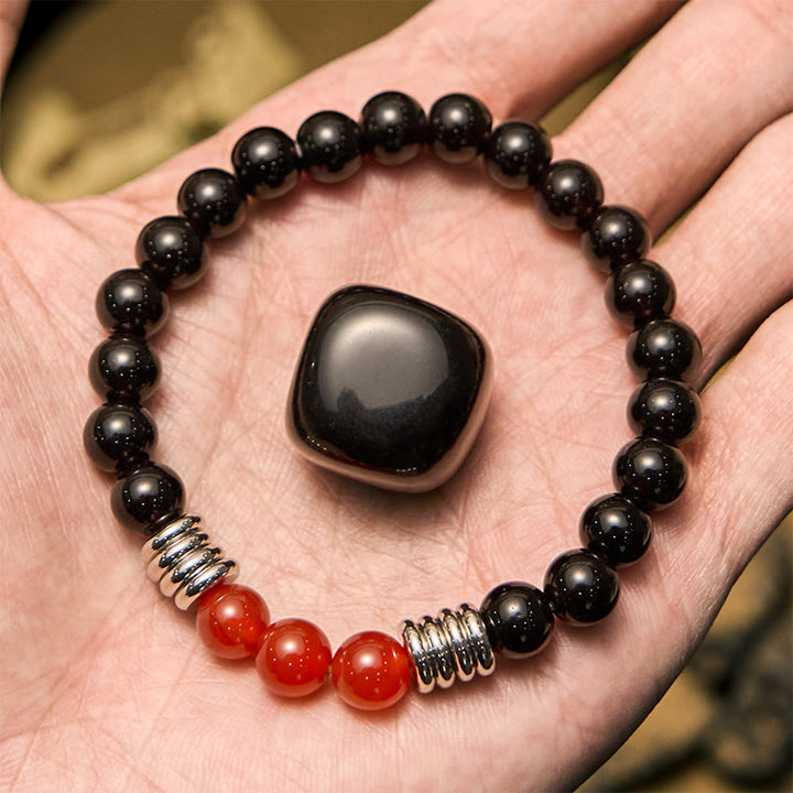 Bracelet Olivenorma en perles d'agate rouge obsidienne 8 mm