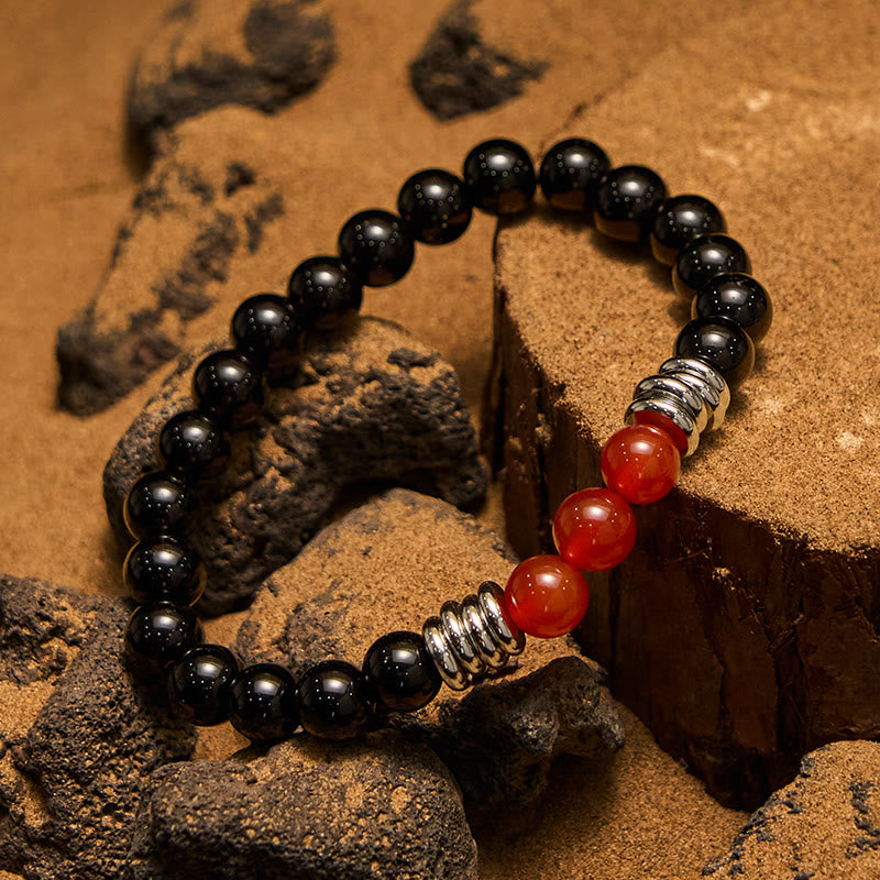 Bracelet Olivenorma en perles d'agate rouge obsidienne 8 mm