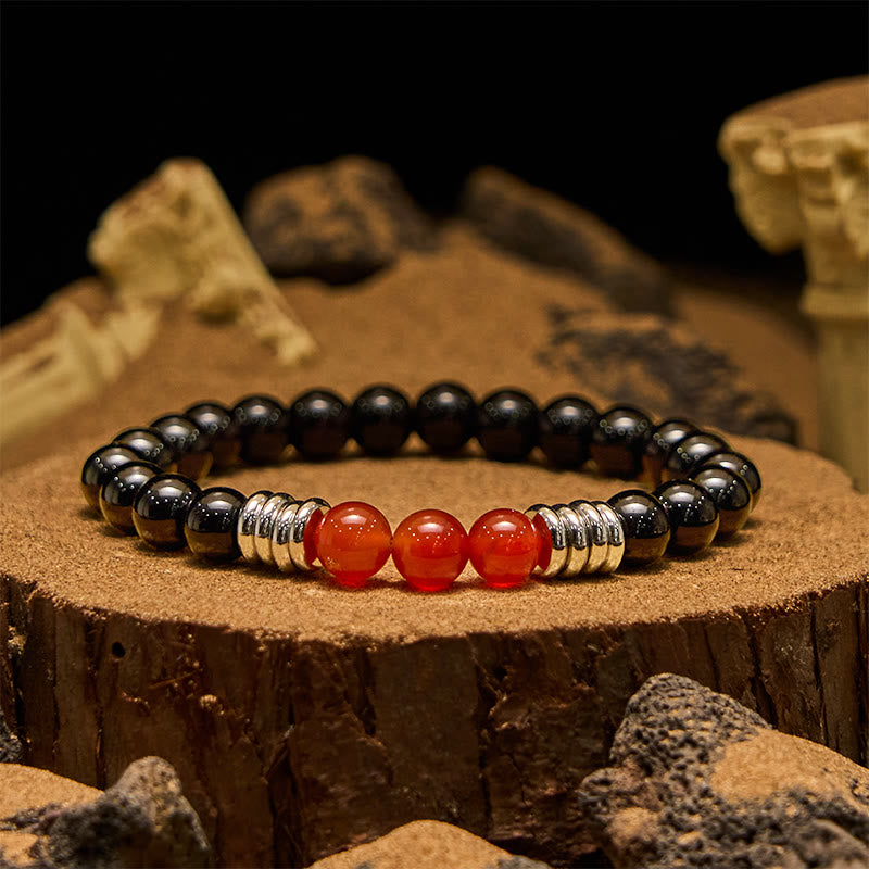 Bracelet Olivenorma en perles d'agate rouge obsidienne 8 mm