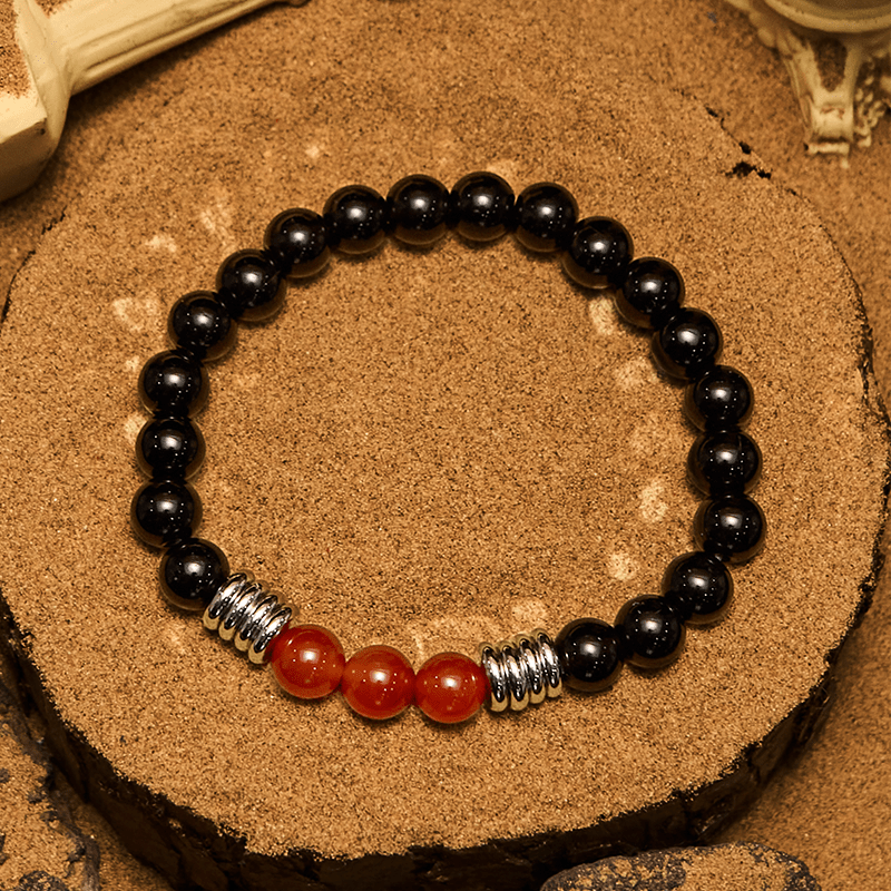Bracelet Olivenorma en perles d'agate rouge obsidienne 8 mm
