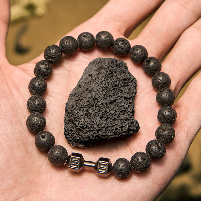 Bracelet de perles avec pendentif haltère en pierre naturelle Olivenorma de 8 mm