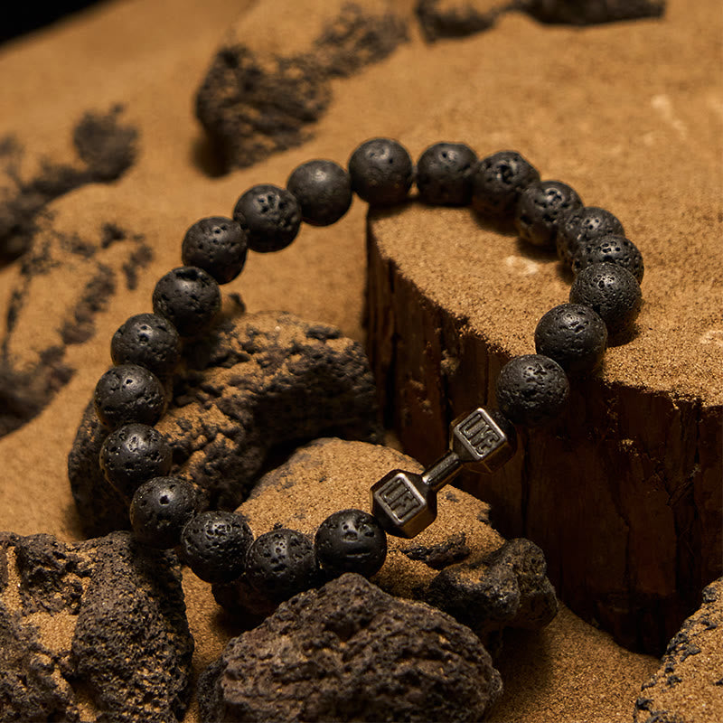 Bracelet de perles avec pendentif haltère en pierre naturelle Olivenorma de 8 mm