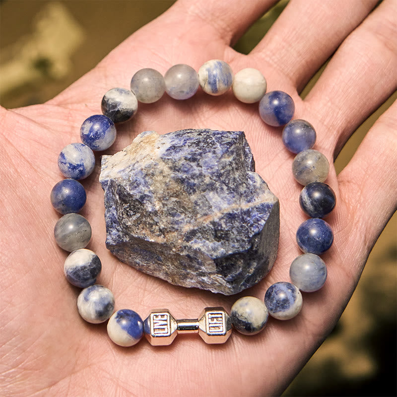 Bracelet de perles avec pendentif haltère en pierre naturelle Olivenorma de 8 mm