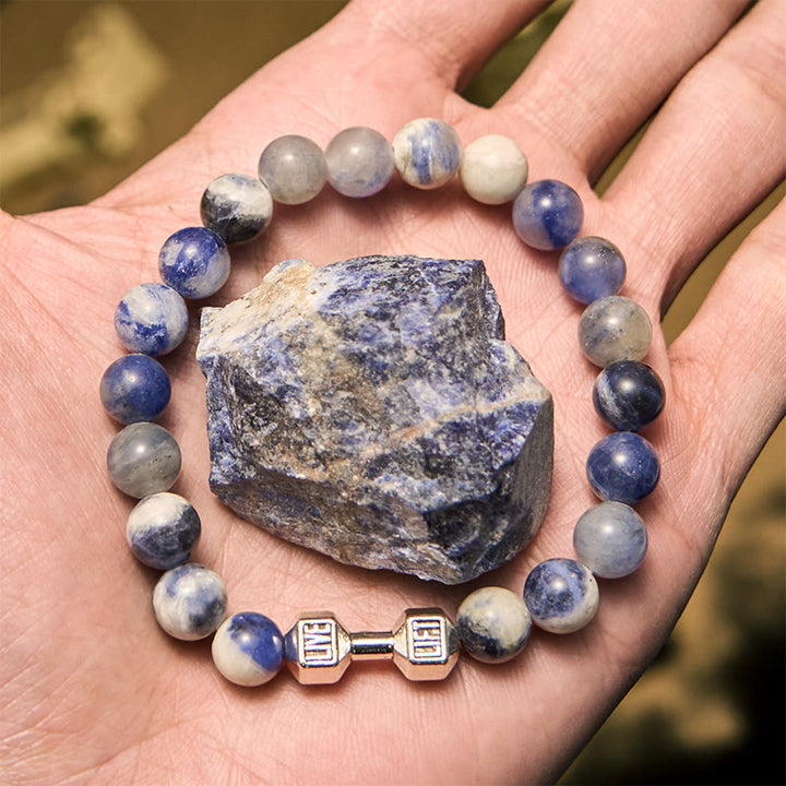 Bracelet de perles avec pendentif haltère en pierre naturelle Olivenorma de 8 mm