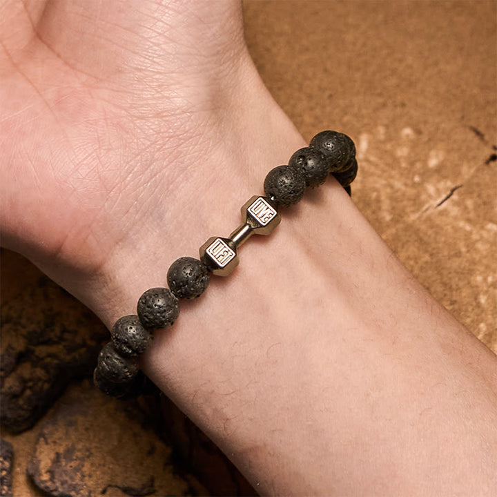 Bracelet de perles avec pendentif haltère en pierre naturelle Olivenorma de 8 mm