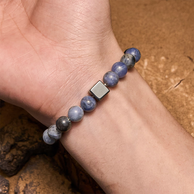 Bracelet Olivenorma en perles d'hématite sodalite carrées de 8 mm