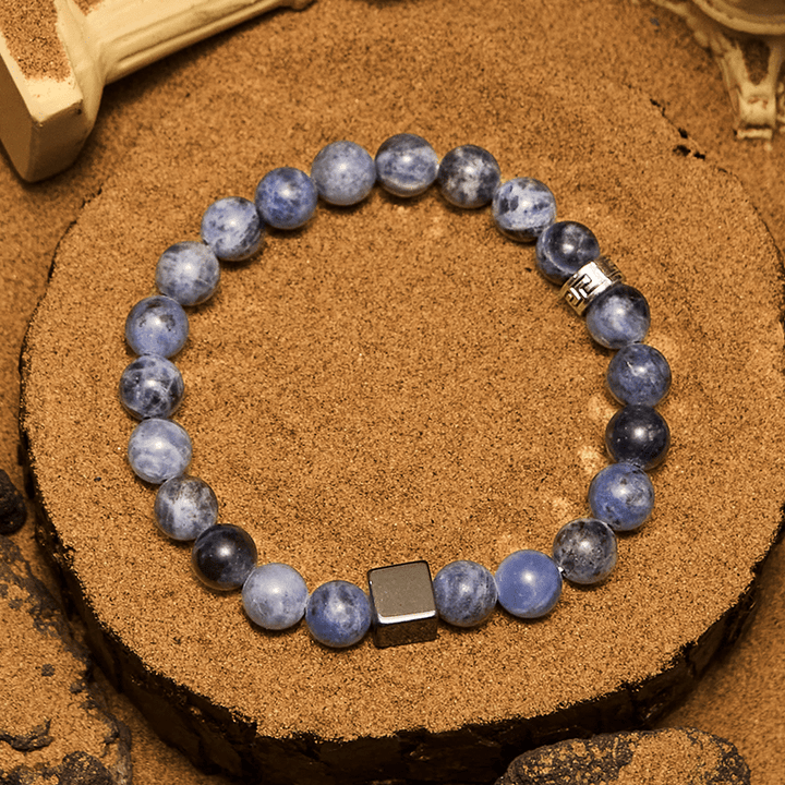 Bracelet Olivenorma en perles d'hématite sodalite carrées de 8 mm