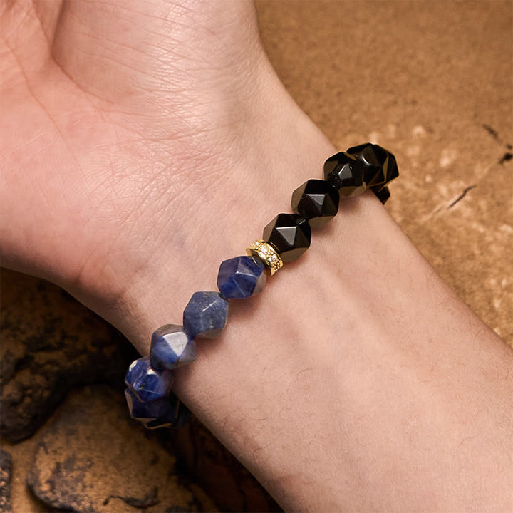 Bracelet Olivenorma en perles d'obsidienne sodalite naturelle à facettes