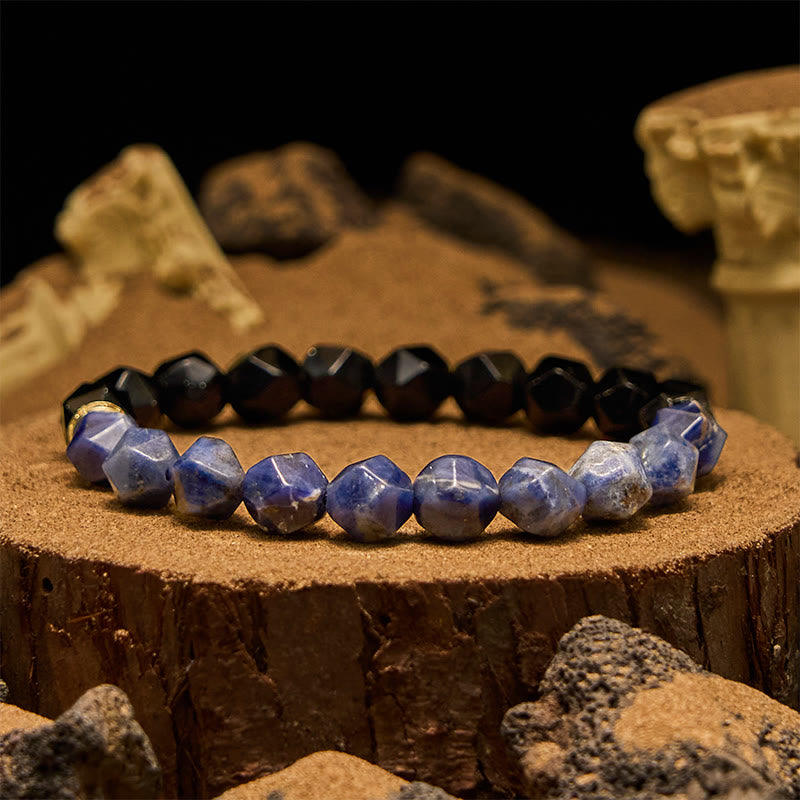 Bracelet Olivenorma en perles d'obsidienne sodalite naturelle à facettes