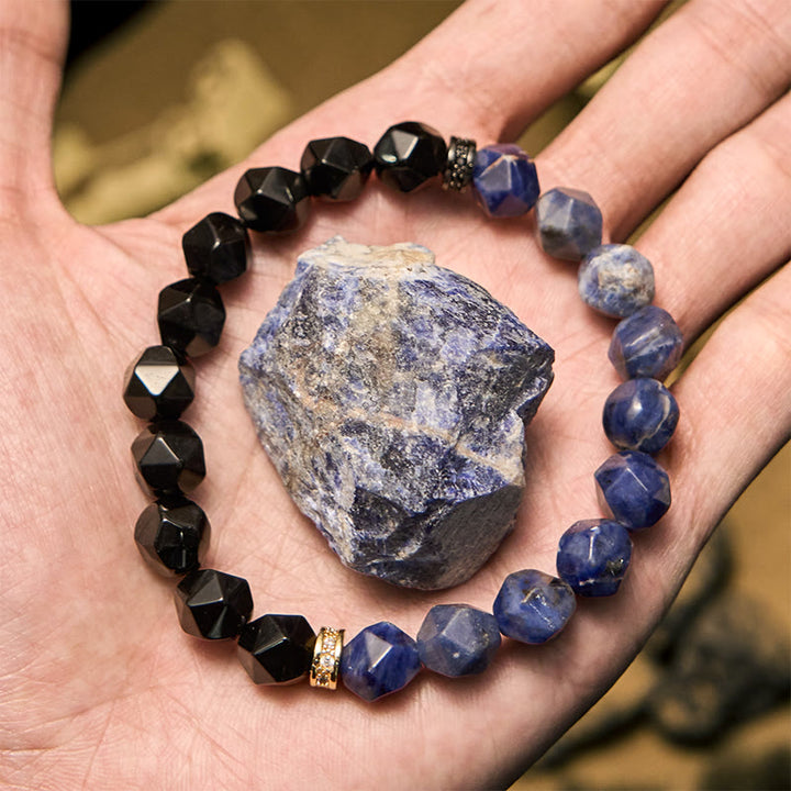Bracelet Olivenorma en perles d'obsidienne sodalite naturelle à facettes