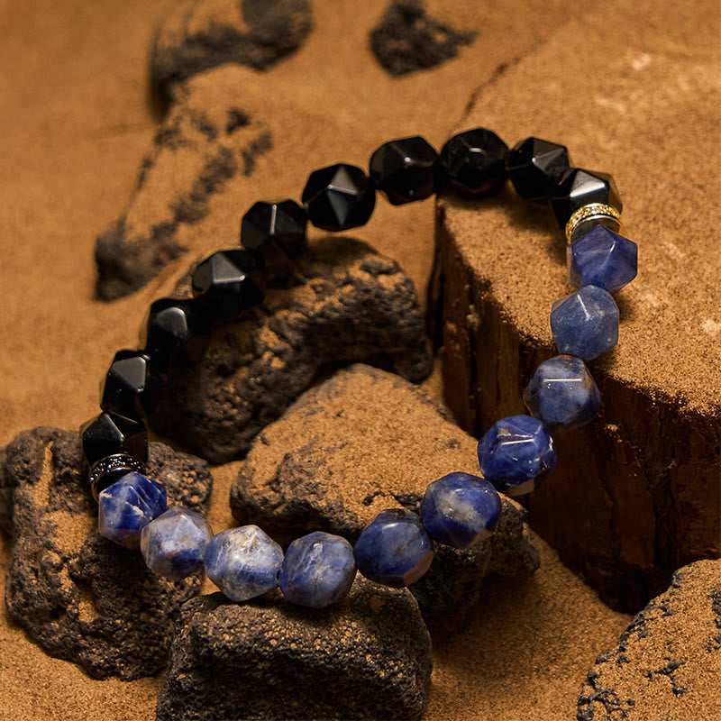 Bracelet Olivenorma en perles d'obsidienne sodalite naturelle à facettes