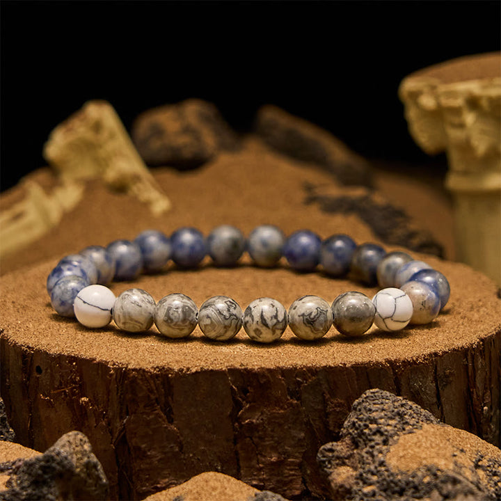 Bracelet de perles en jaspe gris sodalite bleu naturel Olivenorma