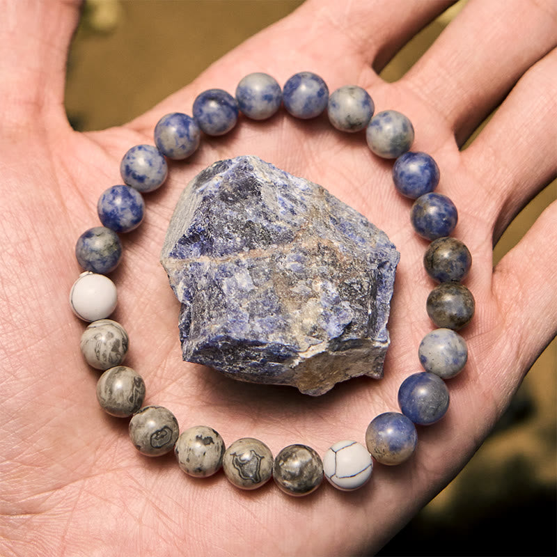 Bracelet de perles en jaspe gris sodalite bleu naturel Olivenorma