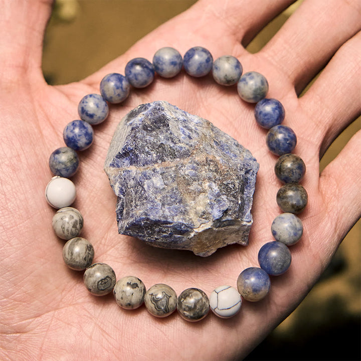 Bracelet de perles en jaspe gris sodalite bleu naturel Olivenorma