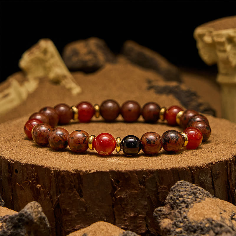 Bracelet de perles de corail rouge en obsidienne acajou naturelle Olivenorma