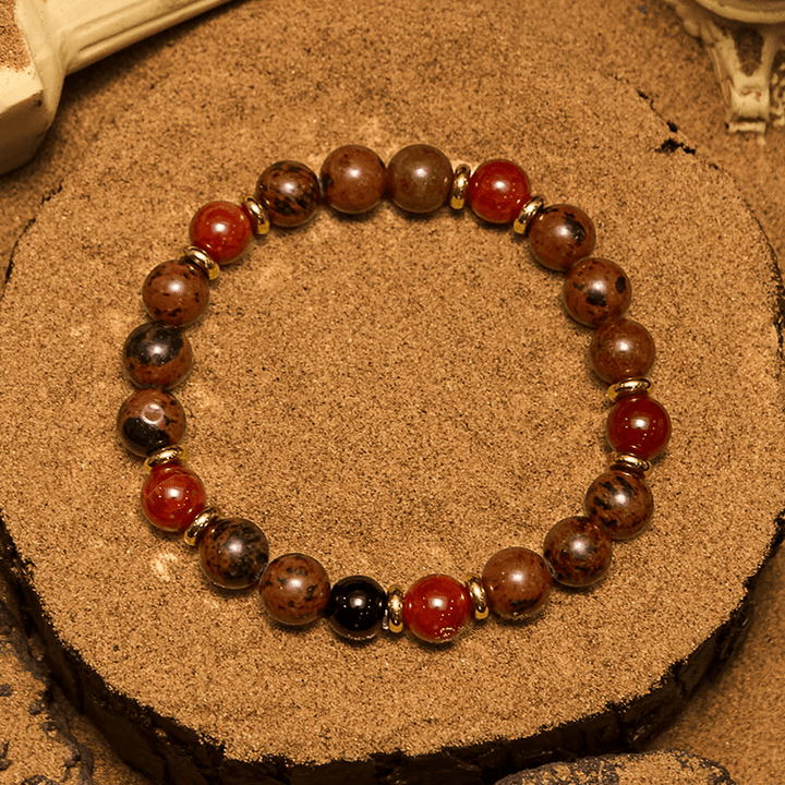 Bracelet de perles de corail rouge en obsidienne acajou naturelle Olivenorma