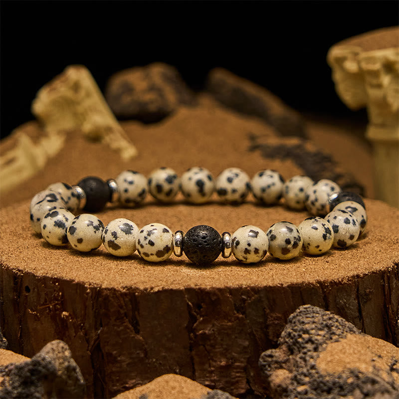 Bracelet de perles en pierre de lave naturelle de jaspe dalmatien Olivenorma
